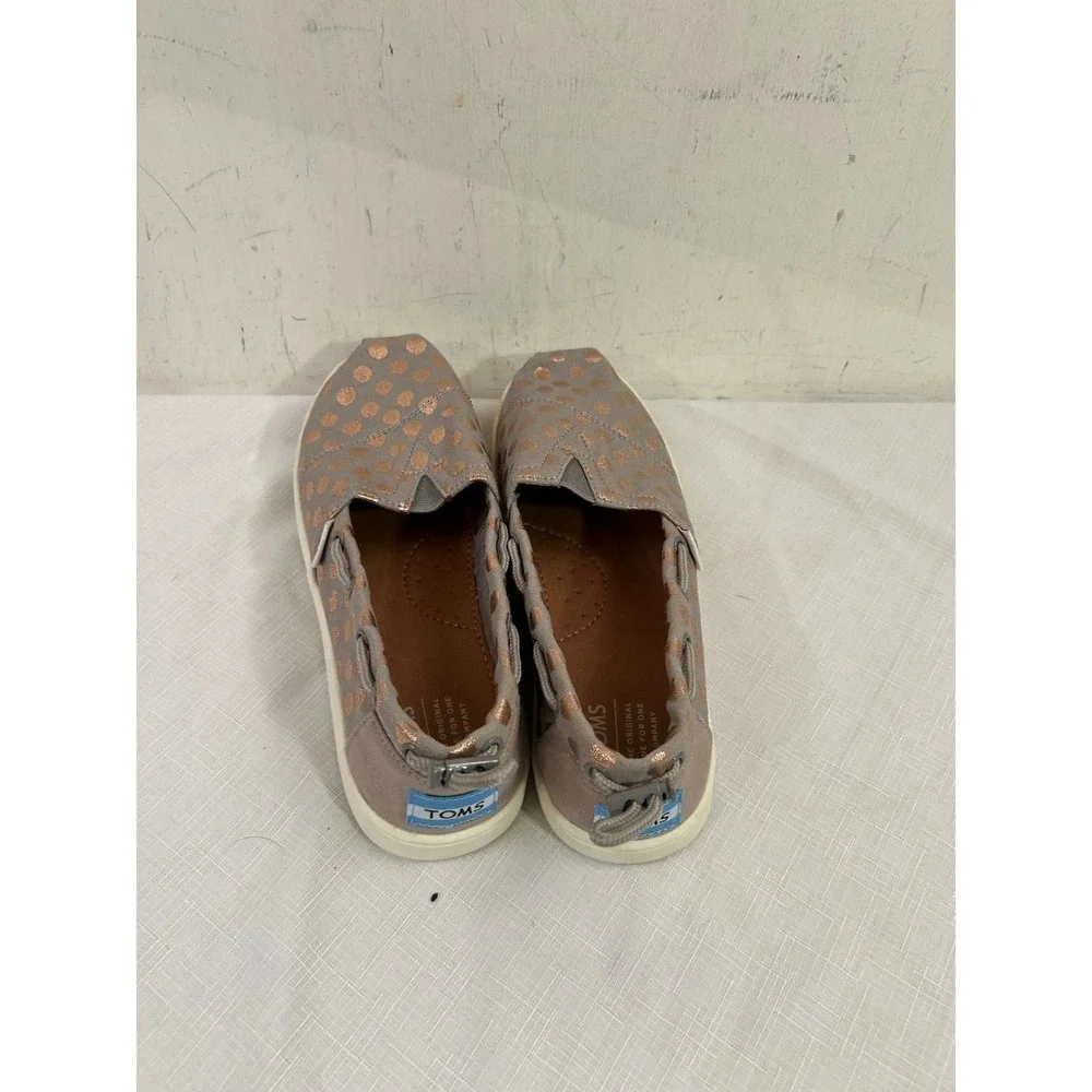 TOMS Slip On Shoes Size Y3 Grey Rose Gold Polka Dot Alpargata Kids